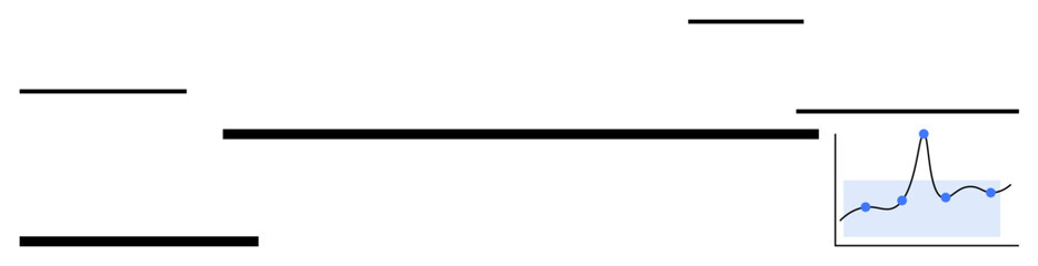 Horizontal black bars with an inset blue line graph. Ideal for data analysis, business growth, strategy, financial trends, digital marketing, market research, performance tracking. Line metaphor
