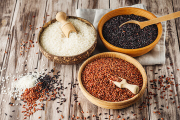 Rice Varieties Black Red White Basmati Polished Glutinous Organic Healthy Vegetarian Nutrition Diet Protein