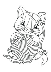 Cat with yarn ball Coloring Page