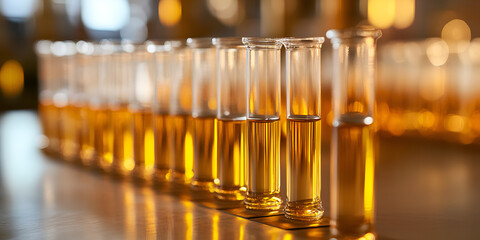 Row of Beer Glasses on Bar Counter