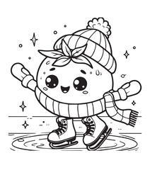 Coloring page design tomato ice skating