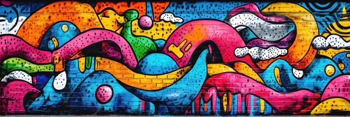 Dynamic Pop Art Street Mural Expressing Creativity with Bold Colors and Text in an Urban Environment