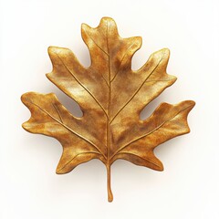 Fototapeta premium A golden oak leaf with soft texture, isolated on white background, symbolizing elegance and autumnal charm, ideal for seasonal decor branding