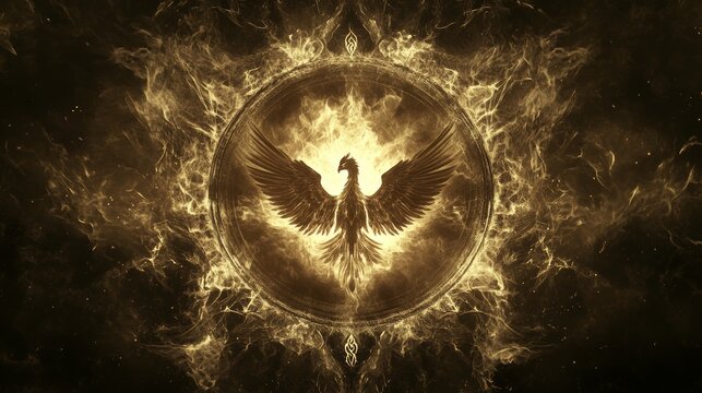 Golden phoenix rising a symbol of rebirth and transformation surrounded by fiery energy