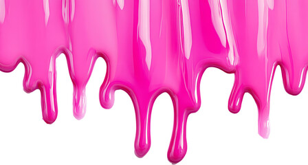 Pink paint drips on transparent background, abstract artistic concept