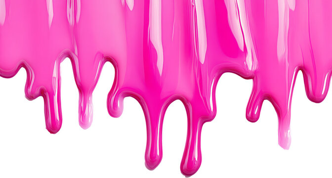 Pink paint drips on transparent background, abstract artistic concept
