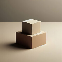 "A stack of three geometric-shaped blocks in neutral tones, placed symmetrically on a flat surface with a clean, muted background.