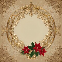 ornate golden frame, intricate floral patterns.
