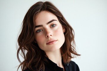 Fototapeta premium Natural Beauty Portrait of a Young Woman with Freckles and Wavy Hair