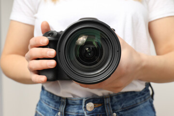 Professional photographer's camera in a photo studio.