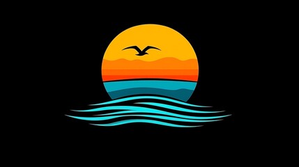 Fototapeta premium Abstract Illustration of a Sunset Over Water with a Bird Flying