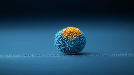 detailed visualization of molecular structure featuring vibrant blue and yellow spheres, representing complex arrangement at microscopic level, showcasing intricate patterns and textures