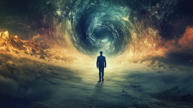 Alternate dimension: visual of parallel reality, portraying concept of multiple universes with vibrant contrasts and surreal landscapes, emphasizing the mystery and intrigue of alternate existences.