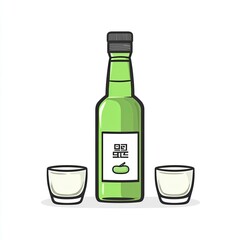 A bottle of soju with two small glasses, ready for serving.