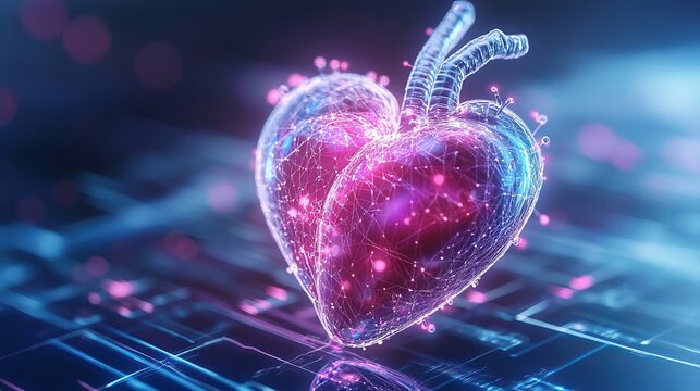 Digital Heart Design with Glowing Connections and Futuristic Aesthetic