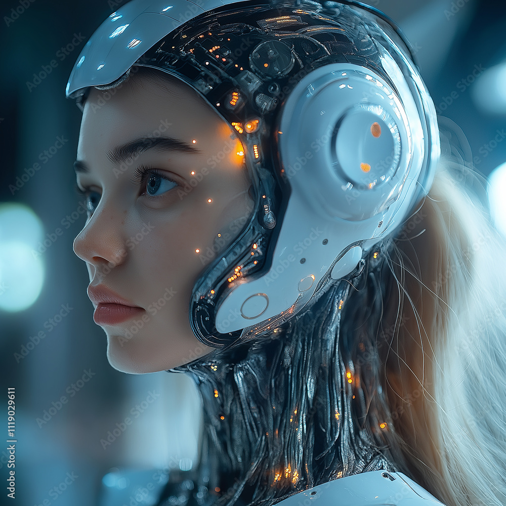 Aufkleber futuristic humanoid robot with sleek design and glowing elements, showcasing advanced technology and