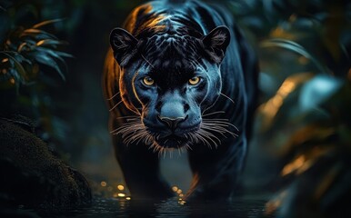 Majestic Black Panther in Misty Jungle Hyper-Realistic Wildlife Photography