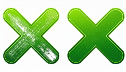 Fototapeta premium set Grunge green x sign on isolated white background. Generated image
