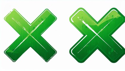 Fototapeta premium set Grunge green x sign on isolated white background. Generated image