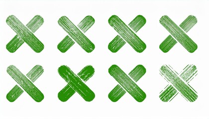 set Grunge green x sign on isolated white background. Generated image