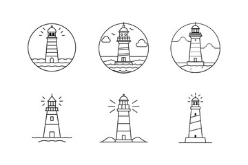 Fototapeta premium lighthouse icon line art vector illustration