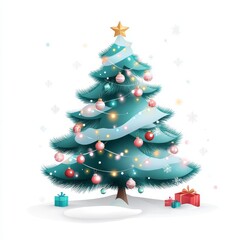 Obraz premium Colorful Christmas Tree with Ornaments and Presents in Winter Scene