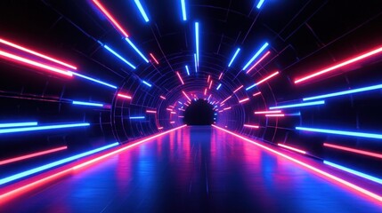 Fototapeta premium Futuristic Neon Tunnel View with High Contrast Light Streaks in Cyberpunk Style and Virtual Reality Background