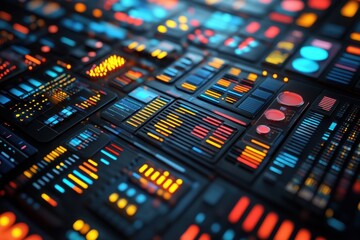 Dynamic data visualization technology lab digital interface high-tech environment close-up perspective information design