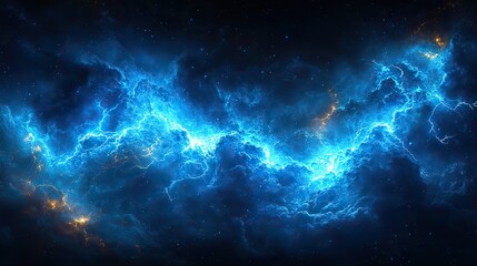 Fototapeta premium Vivid blue lightning bolts crackle against a dark, abstract background, illuminating the scene with electric energy