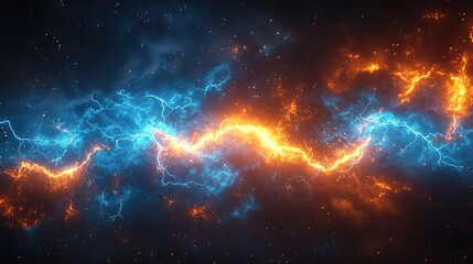 Fototapeta premium Vivid blue lightning bolts crackle against a dark, abstract background, illuminating the scene with electric energy