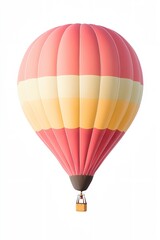 Fototapeta premium A hot air balloon with a yellow stripe and a red stripe. The balloon is filled with air and is floating in the sky