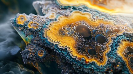 Fototapeta premium Close-up of a Colorful Agate Geode with Intricate Patterns and Bubbles