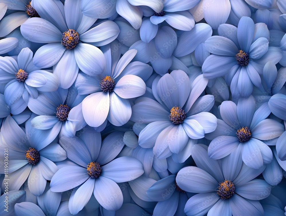 Poster a close-up of delicate blue flowers creating a serene and calming visual effect.