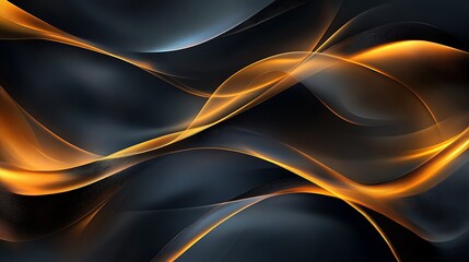 Elegant Abstract Background with Golden Lines and Flowing Dark Waves