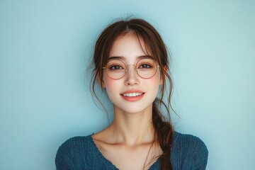 Obraz premium Smiling Woman with Glasses in Casual Fashion
