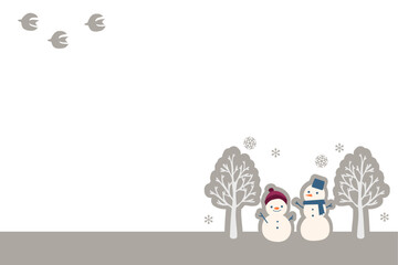 雪だるまと冬の風景フレームイラスト素材