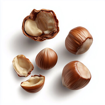 Pieces of tasty hazelnuts on a white background
