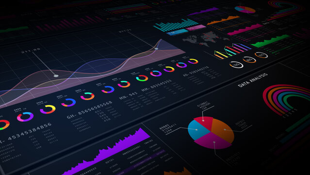 Data analytics for business, strategy financial investment background, Professional data dashboard showcasing charts, graphs, and analytics for finance, trading, and business insights. 3d Rendering