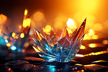 Orange cristal background. Glow effect. Broken glass effect background. Crystal bg.