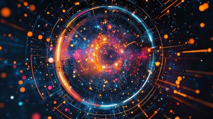 Obraz premium Vibrant Cosmic Explosion with Colorful Patterns and Light Trails in Deep Space Background