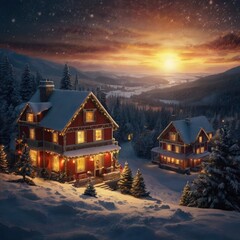 Christmas house in the mountains