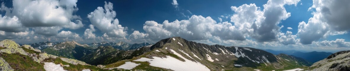 Majestic Mountain Range Under a Summer Sky