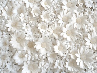 A close-up view of an arrangement of white flowers creating a soft, decorative background.
