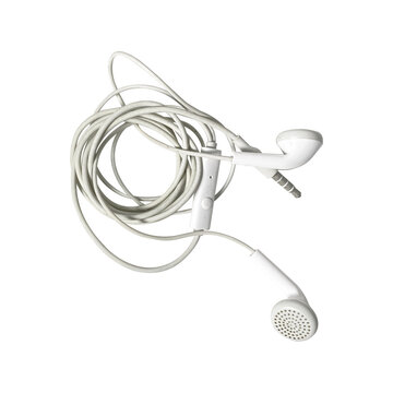 headphones with a tangled wire on wihite background 1