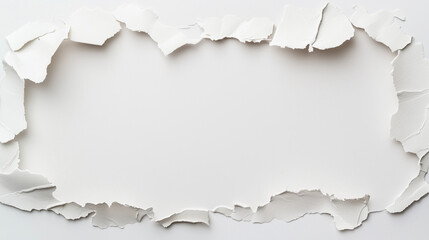 Fototapeta premium Ripped Paper Frame: Abstract texture of torn paper with a rectangular space in the center, ideal for adding text or images. Perfect for distressed, grunge, or vintage designs. 