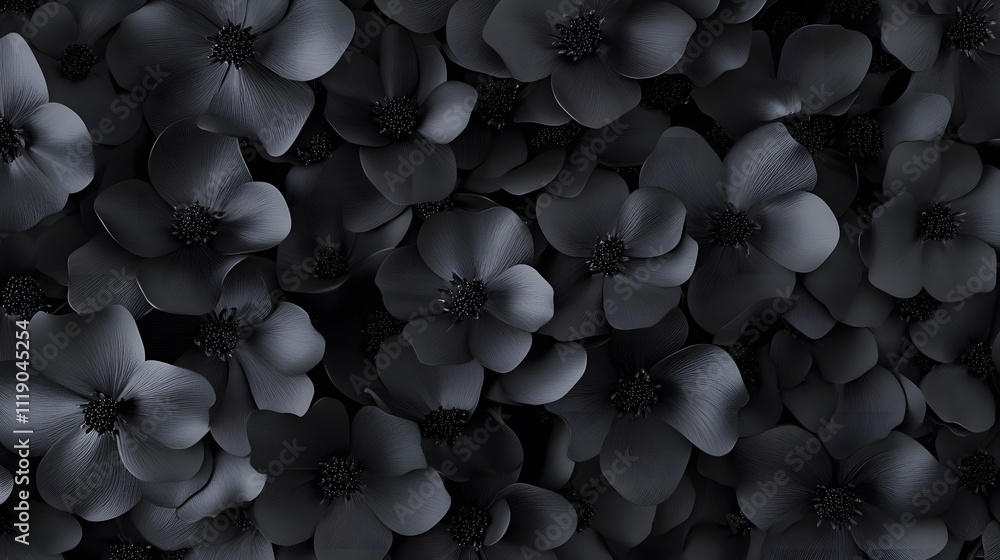 Poster a close-up view of dark flowers, creating a moody and elegant atmosphere.