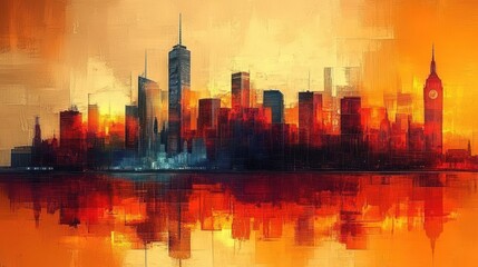 Fototapeta premium Abstract Expressionism City Skyline Painting with Big Ben and London Architecture