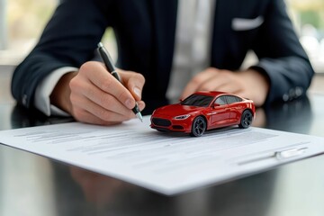 Businessman Signing Car Rental Contract in Modern Office