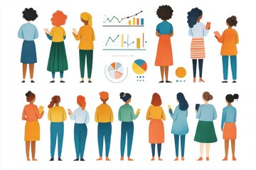 Business analysis workshop office setting illustrative content collaborative environment group perspective on data trends