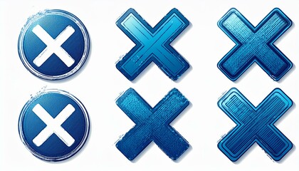 Obraz premium set Grunge blue x sign on isolated white background. Generated image